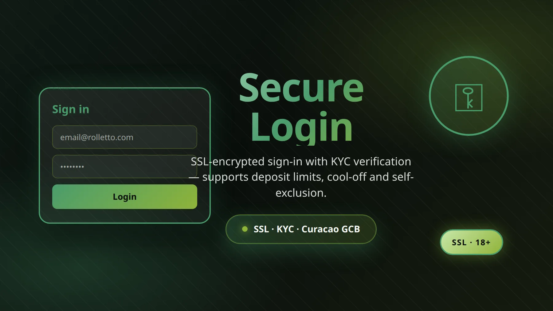 Rolletto Casino login screen — secure account access